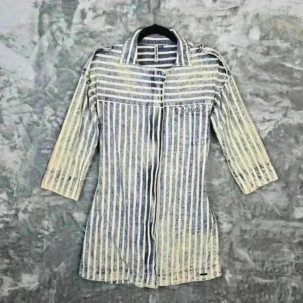 Americanino Dress Womens XS Blue & Cream Striped Acid Wash Mini Grunge Coastal